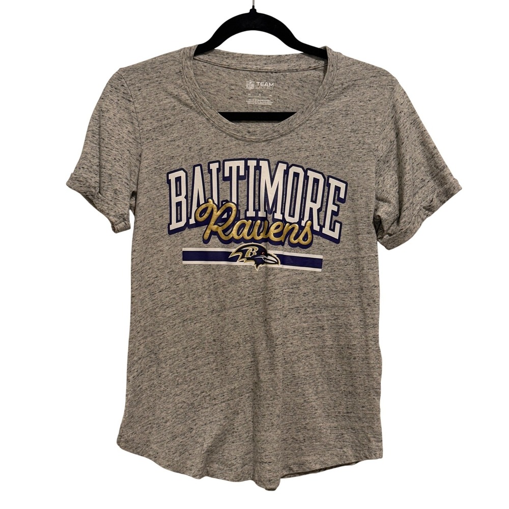 NFL Team Apparel Baltimore Ravens T-Shirt Womens Medium Gray Heathered Graphic